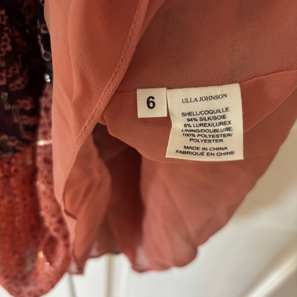 Ulla Johnson Akira Metallic Shibori Silk Printed Midi Dress Coral Pink‎ Size 6 - Picture 16 of 17